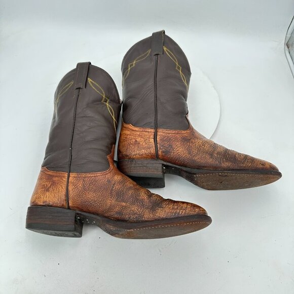 Tony Lama Men Size 9D Brown Colorblock Leather Roper Western Cowboy Boot - Picture 6 of 11
